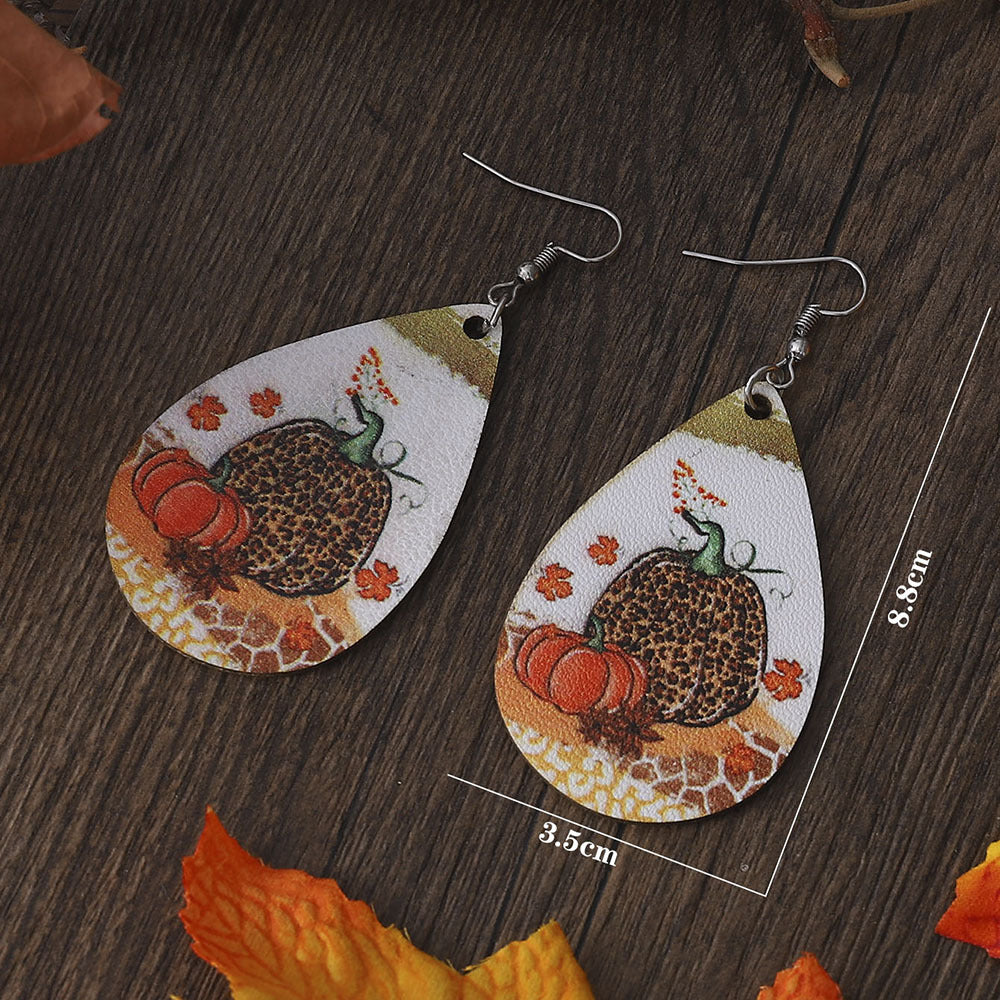 Leopard Print Pumpkin Leather Earrings