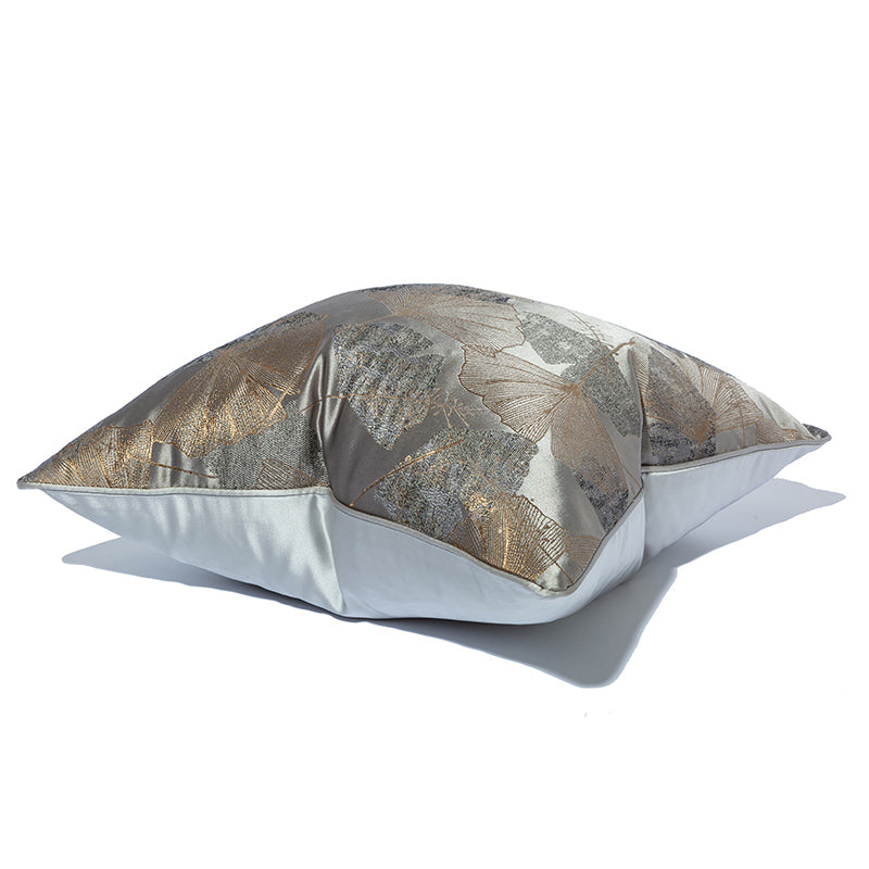 Gold and Silver Ginkgo Leaf Decorative Throw Pillow