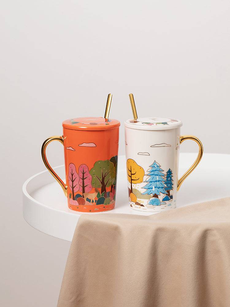 Four Seasons Ceramic Mug with Spoon