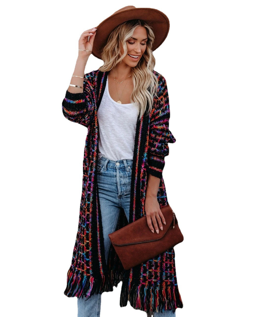 Multicolor Tassel Long Cardigan