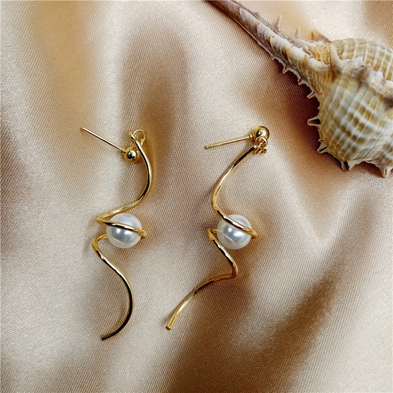 Spiral Pearl Drop Earrings