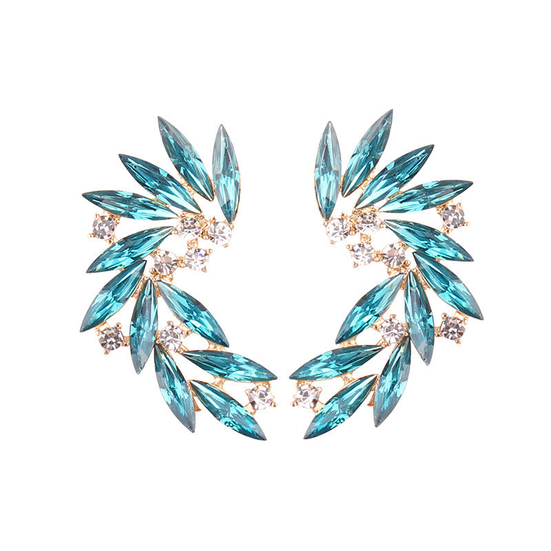 Colorful Rhinestone Feather Shape Stud Earrings