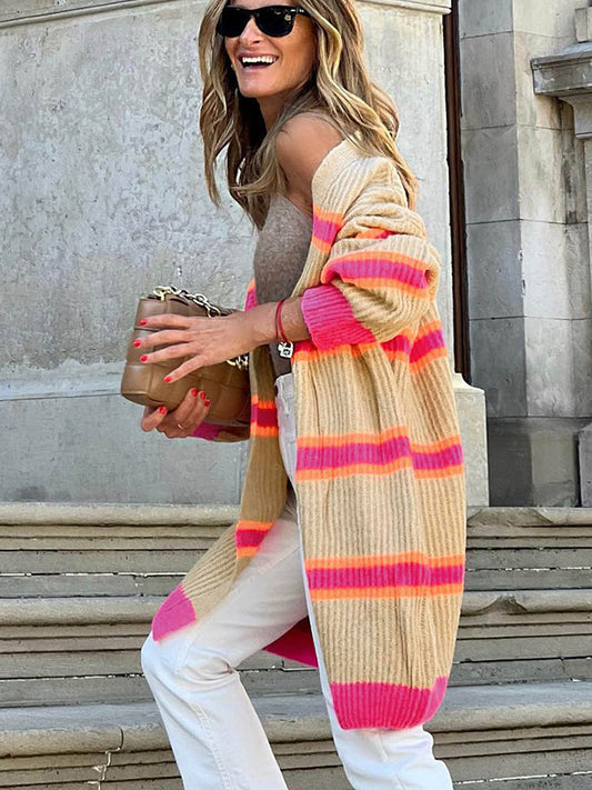 Striped Colorblock Cardigan Sweater