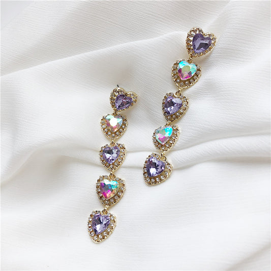 Royal Purple Heart Shoulder Duster Earrings