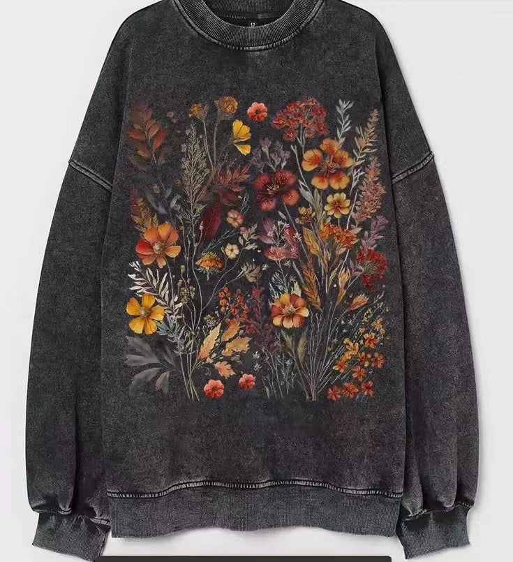 Boho Wildflower Charcoal Sweater
