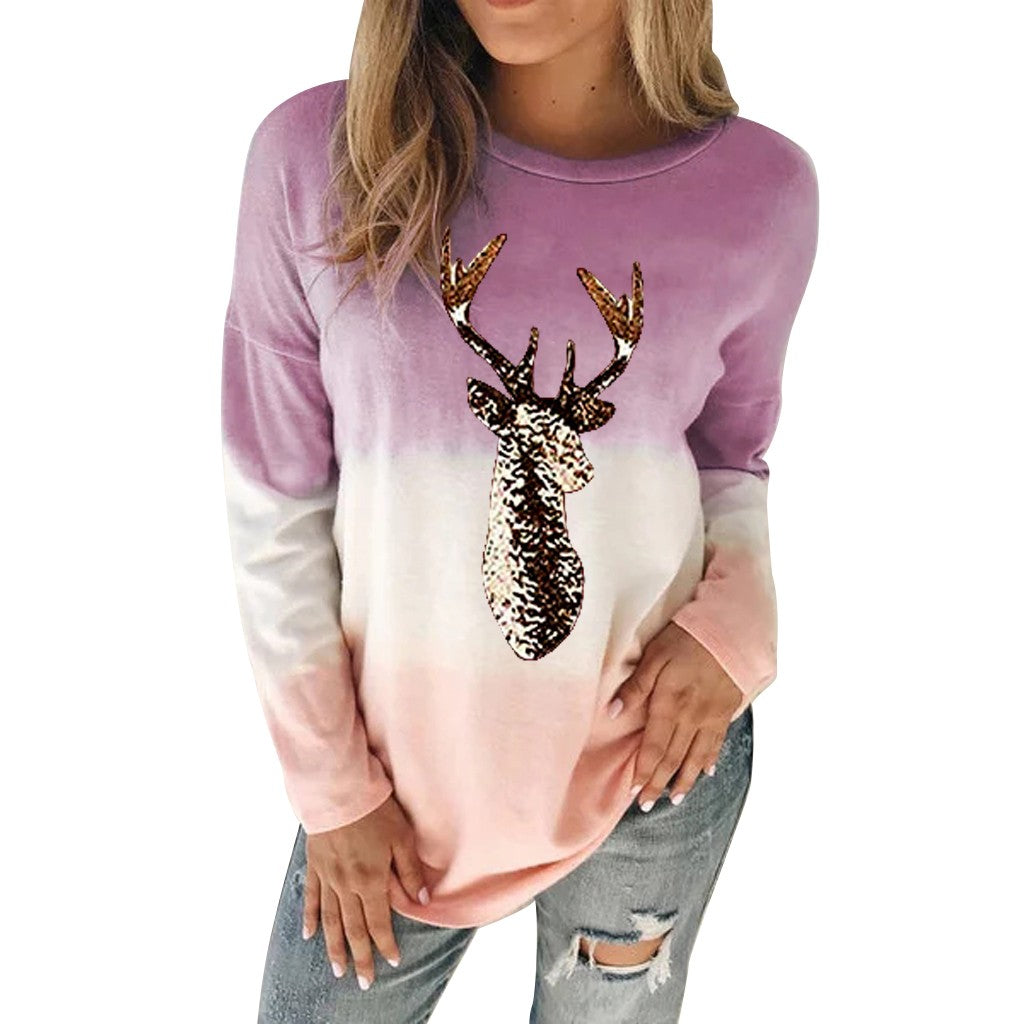 Sequin Deer Gradient Long Sleeve