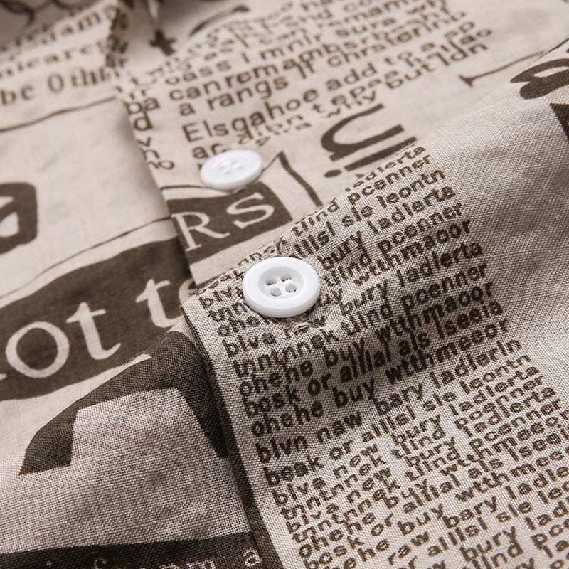 Men's Vintage Newspaper Print Button Shirt