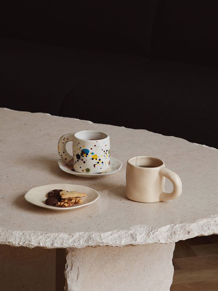 Speckled Nordic Mug with Irregular Shaped Saucer
