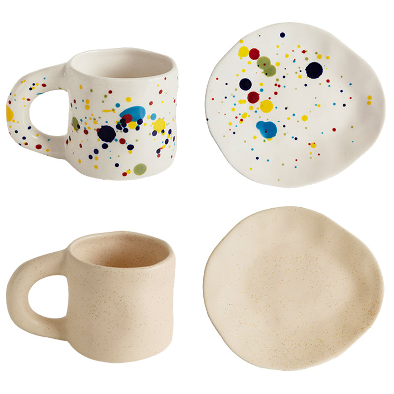 Speckled Nordic Mug with Irregular Shaped Saucer