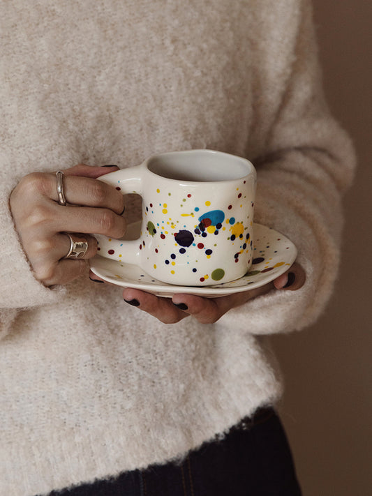 Speckled Nordic Mug with Irregular Shaped Saucer