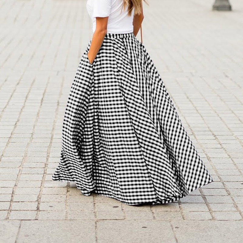 Pleated Gingham Maxi Skirt