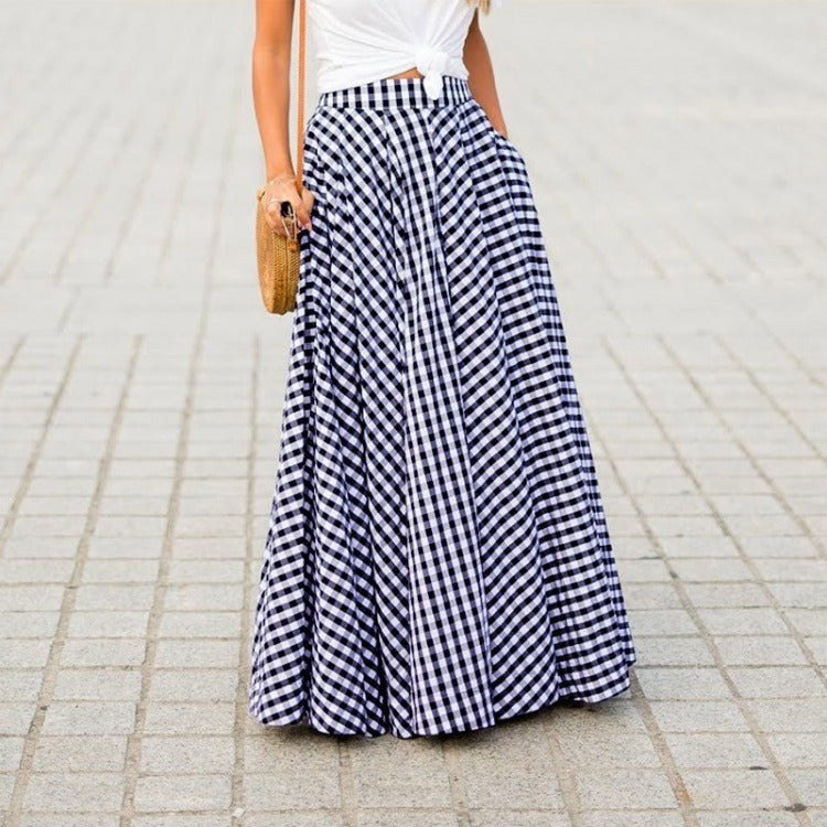 Pleated Gingham Maxi Skirt