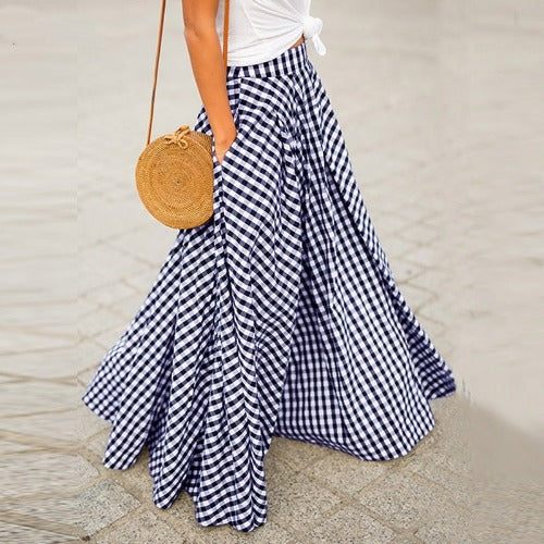 Pleated Gingham Maxi Skirt