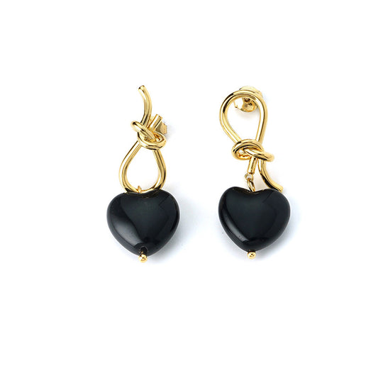 Black Heart on a String Dangle Earrings