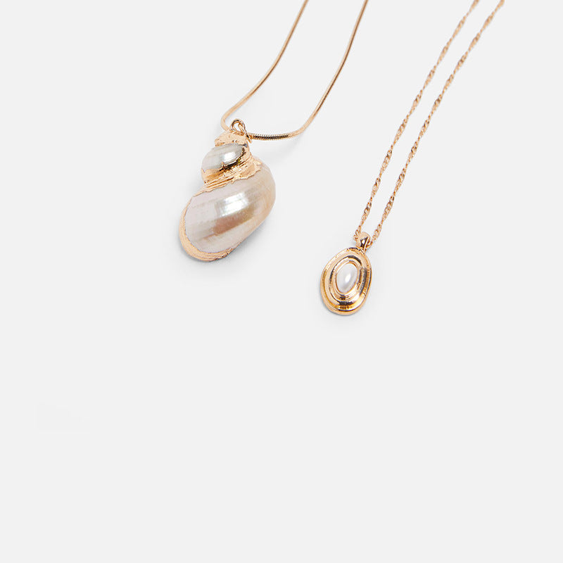 Seashell and Pearl Layer Necklaces