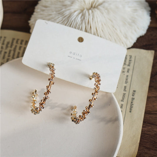 Rhinestone Wrapped C Hoop Earrings