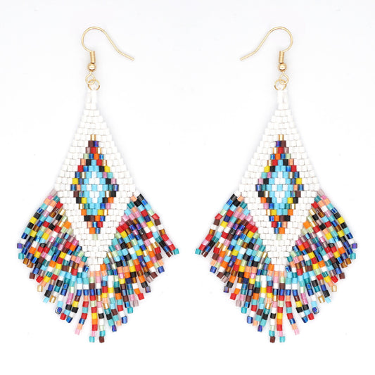 Multicolor Aztec Western Beaded Tassel Drop Earrings