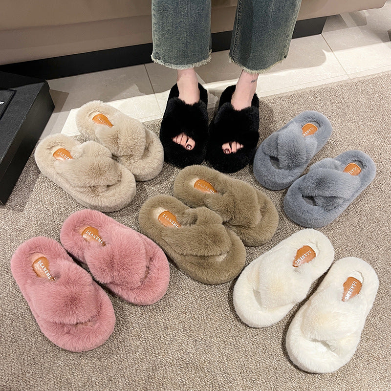 Platform Fuzzy Strappy Slippers