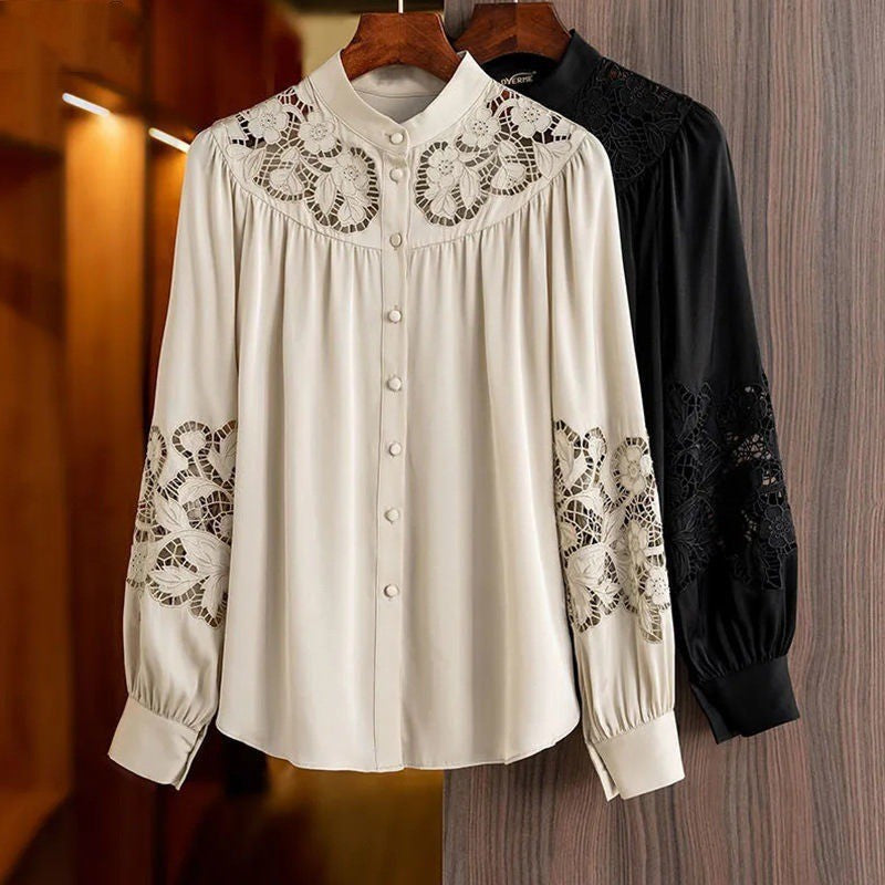 Lace Button Down Long Sleeve Top