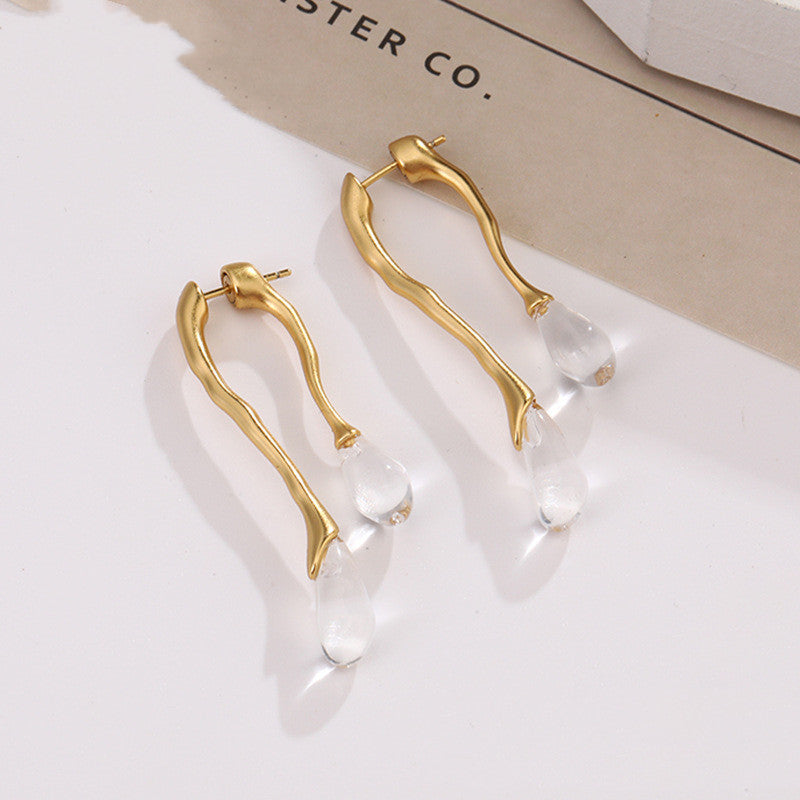 Gold and Glass Dewdrop Earrings