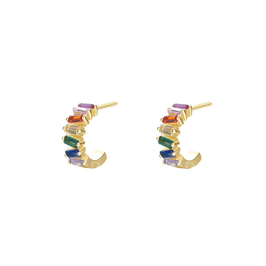 Colorful Zircon C Shape Hoop Earrings