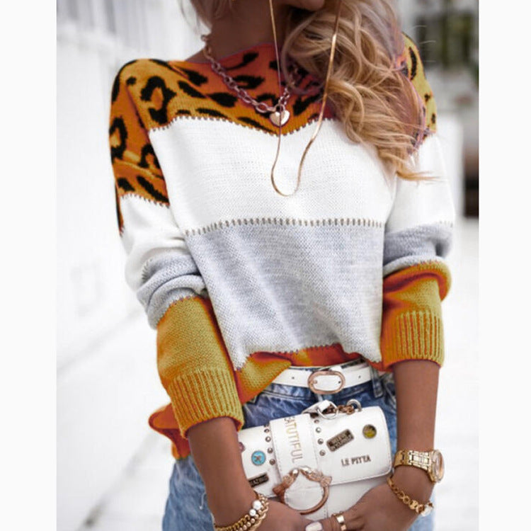 Leopard Print Colorblock Sweater