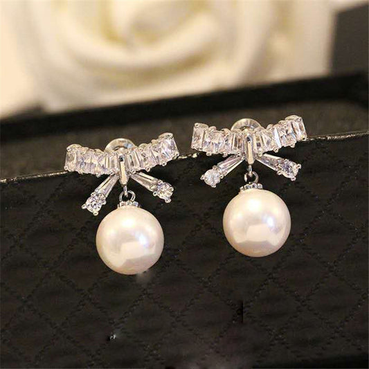 Diamond Boe Pearl Dangle Earrings