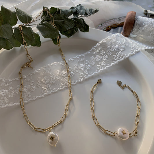 Star Pearl Necklace and Bracelet Set