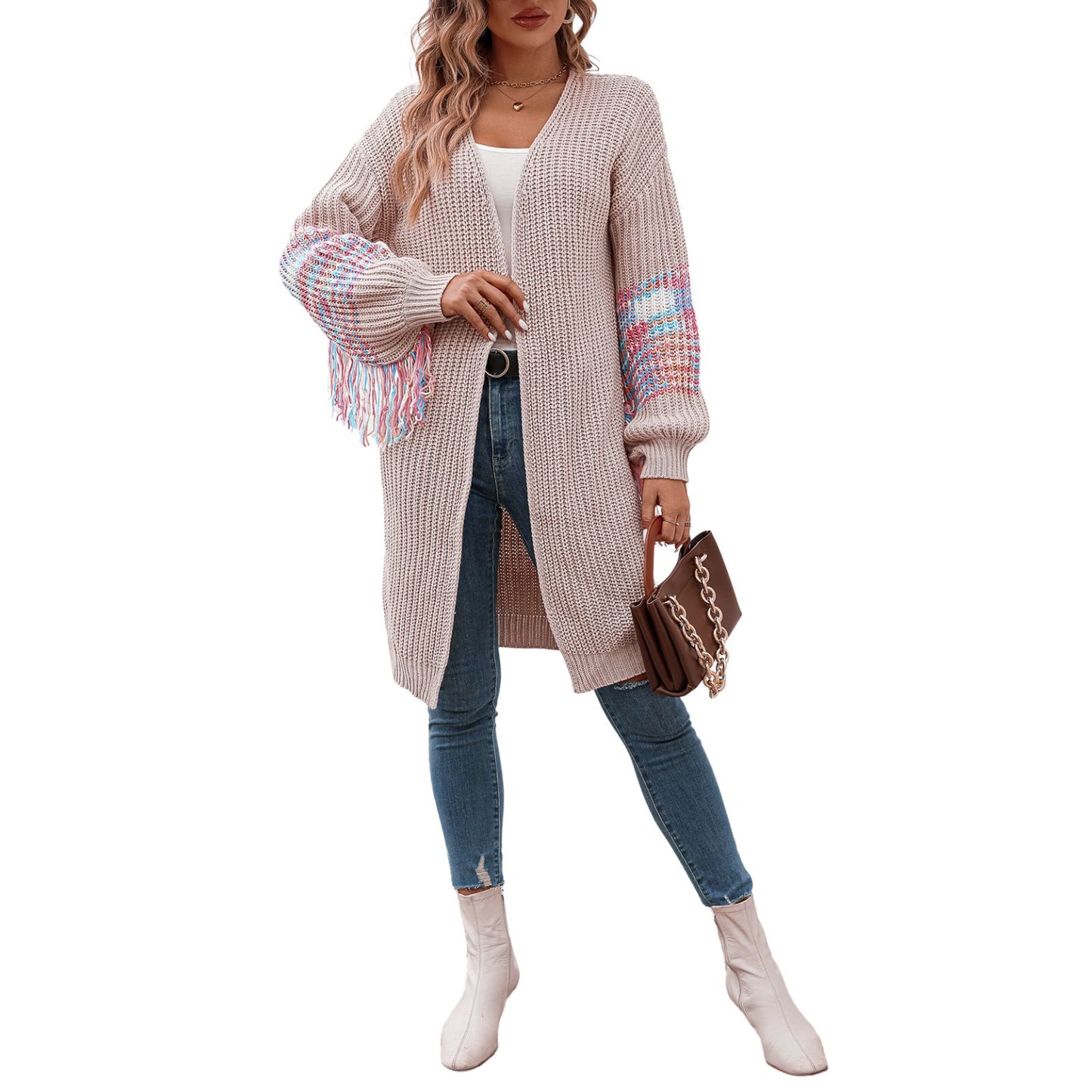 Multicolor Knit Tassel Cardigan Sweater