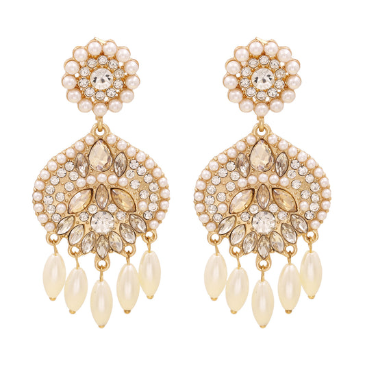 Chandelier Tassel Pearl and Rhinestone Encrusted Statement Earrings