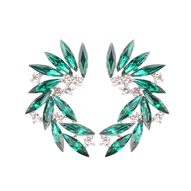 Colorful Rhinestone Feather Shape Stud Earrings