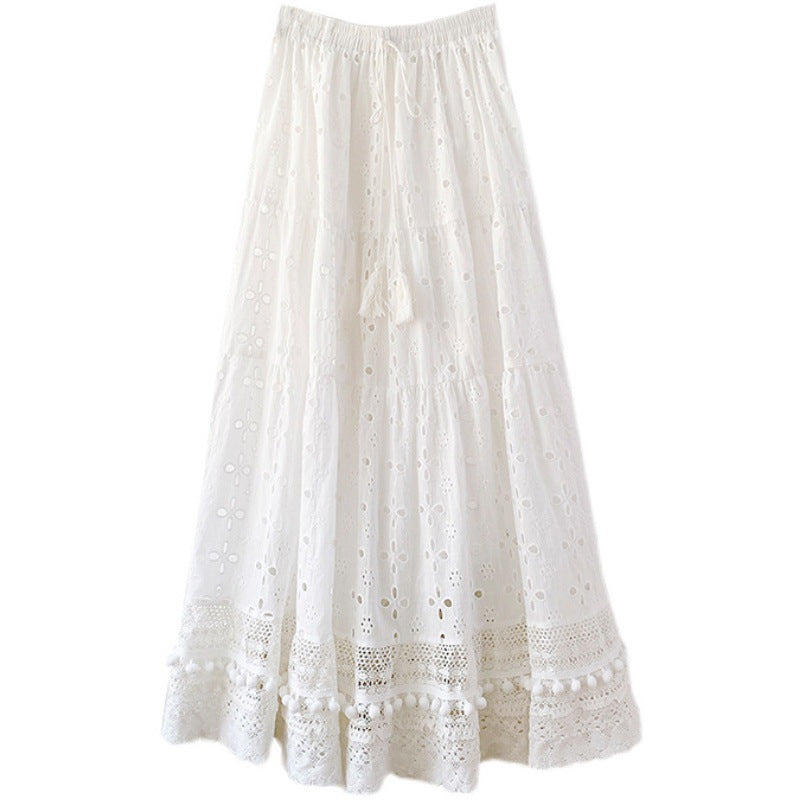 Eyelet Lace Maxi and Tassel Belt Skirt