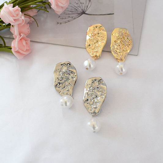 Irregular Metal and Pearl Dangle Earrings