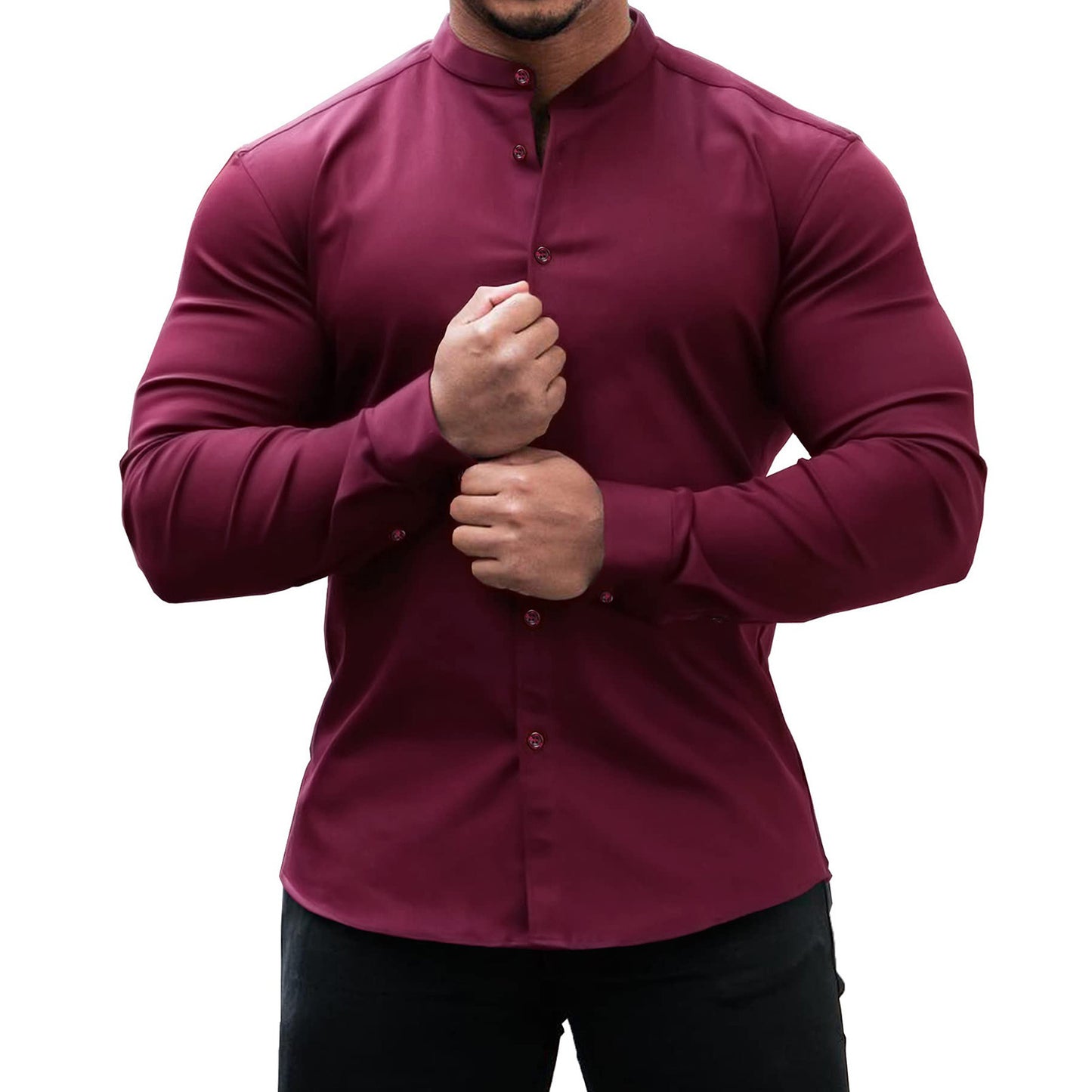 Men's Slim Fit Button Down Long Sleeve Solid Color Shirt