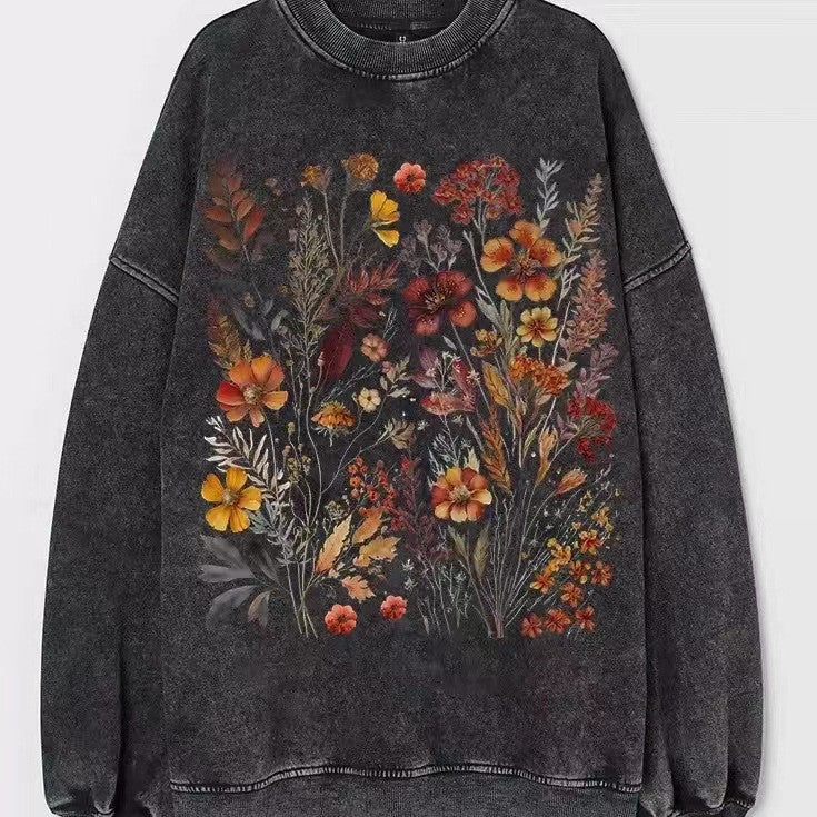 Boho Wildflower Charcoal Sweater