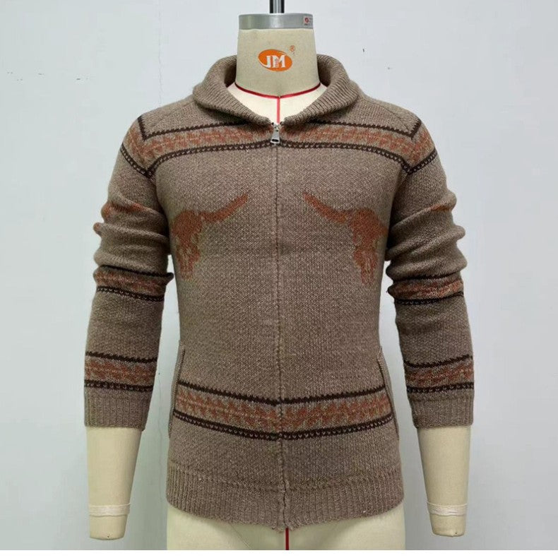 Men's Ox Head Zipper Knitted Sweater Jacket