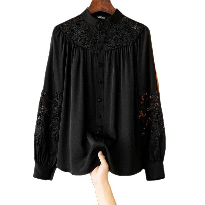 Lace Button Down Long Sleeve Top