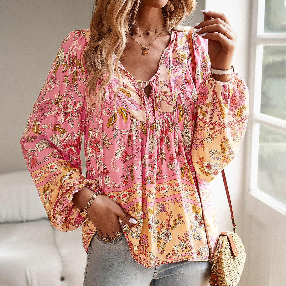 Boho Floral Long Sleeve Top