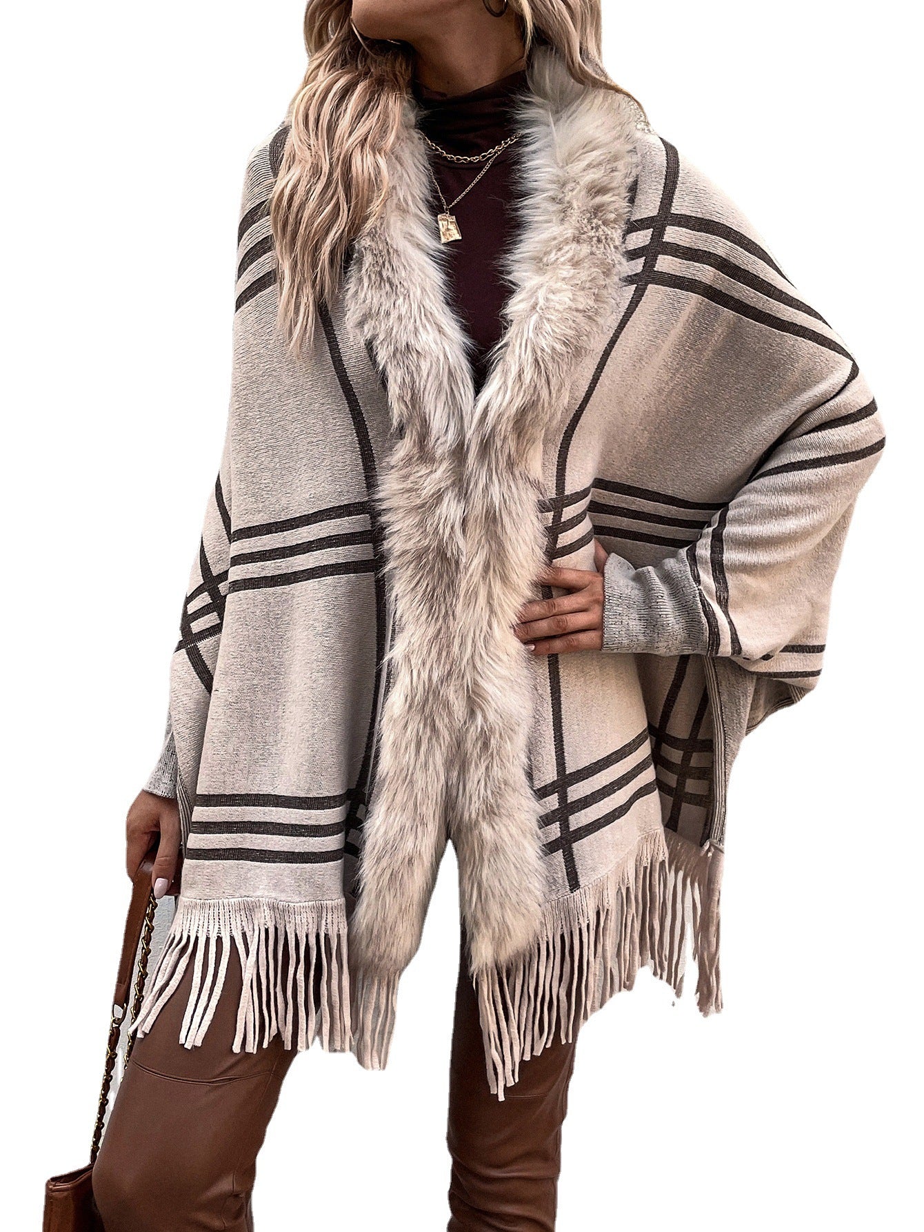 Fur and Plaid Sweater Shawl