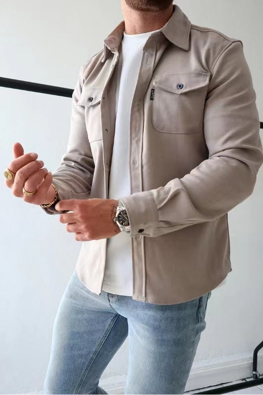 Men's Slim Fit Solid Color Button Down Long Sleeve Shirt