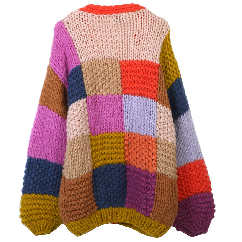 Multicolor Chunky Knit Colorblock Sweater