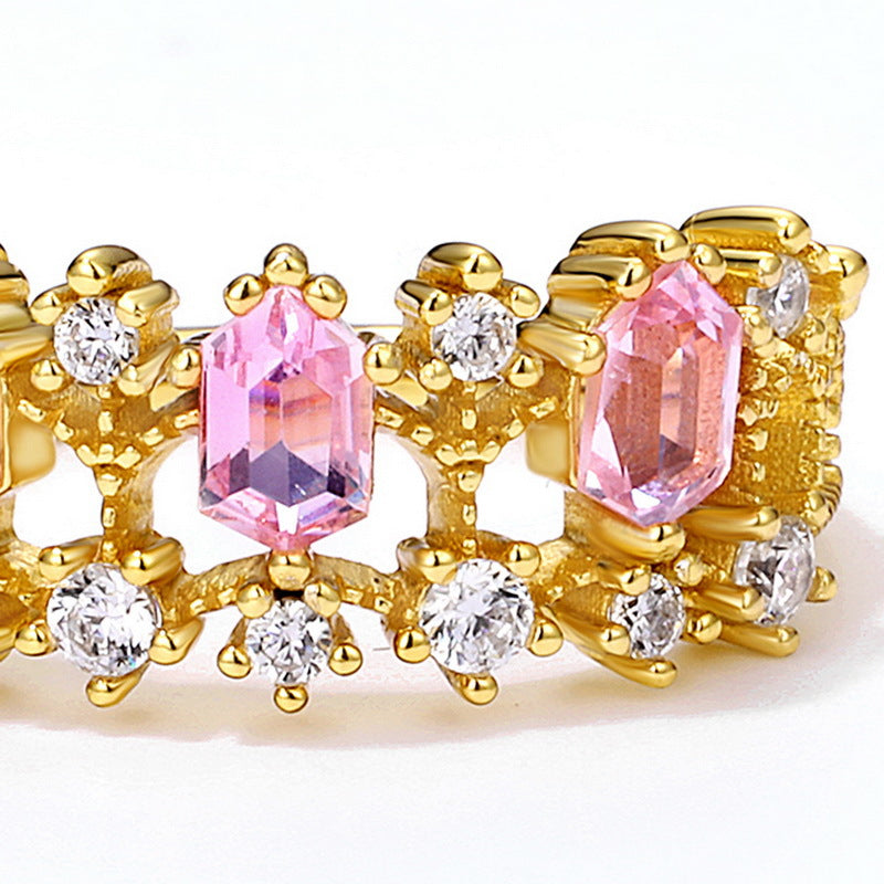 Golden Pronged Pink and Clear Diamond Ring