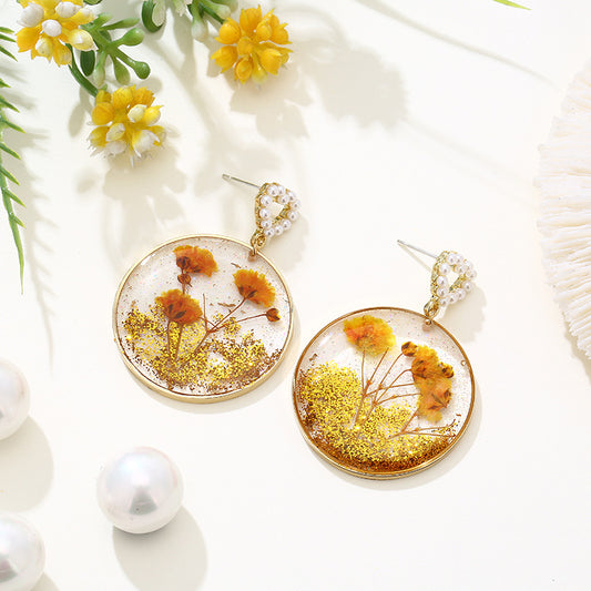 Dried Flowers in Resin Dangle Earrings