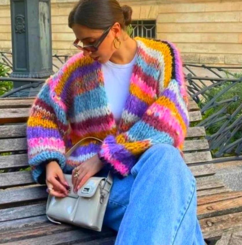 Rainbow Chunky Knit Cardigan