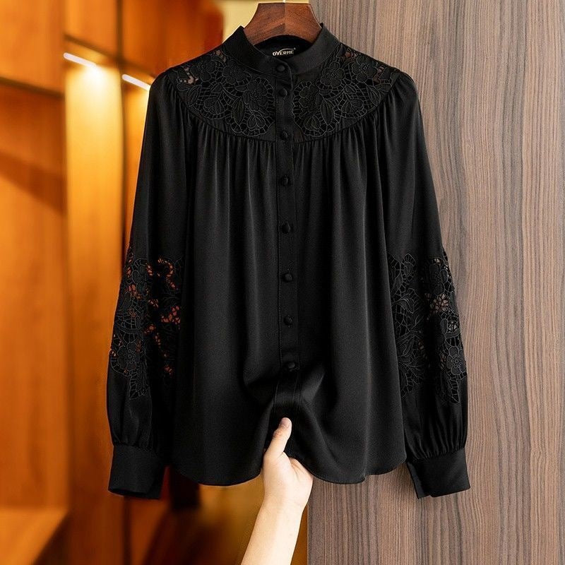 Lace Button Down Long Sleeve Top