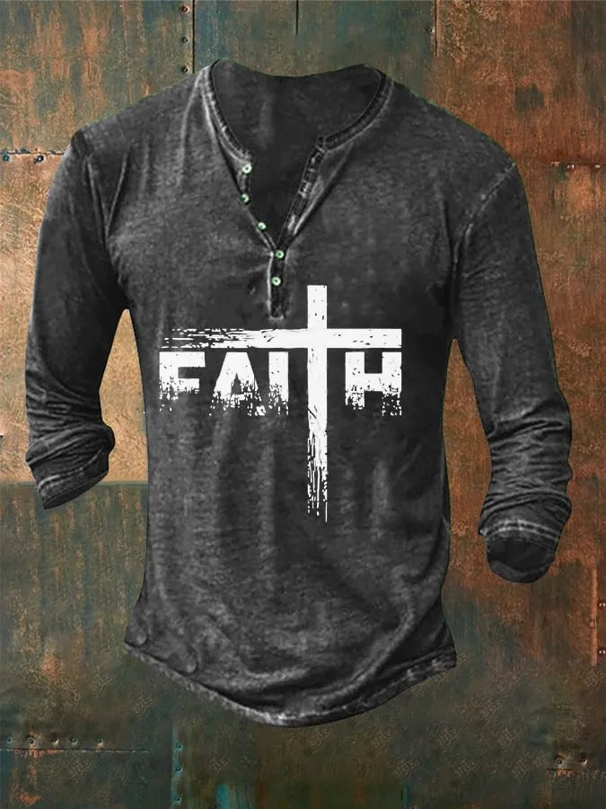 Long Sleeve Casual Shirt -Jesus Saved My Life/Man of Faith/Nail Cross/Armor of God/Faith/1776 American Flag