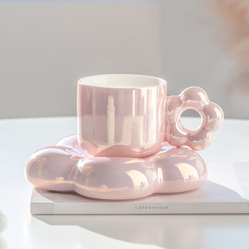 Pearlescent Ceramic Bubble Flower Coffee Cup And Saucer Set