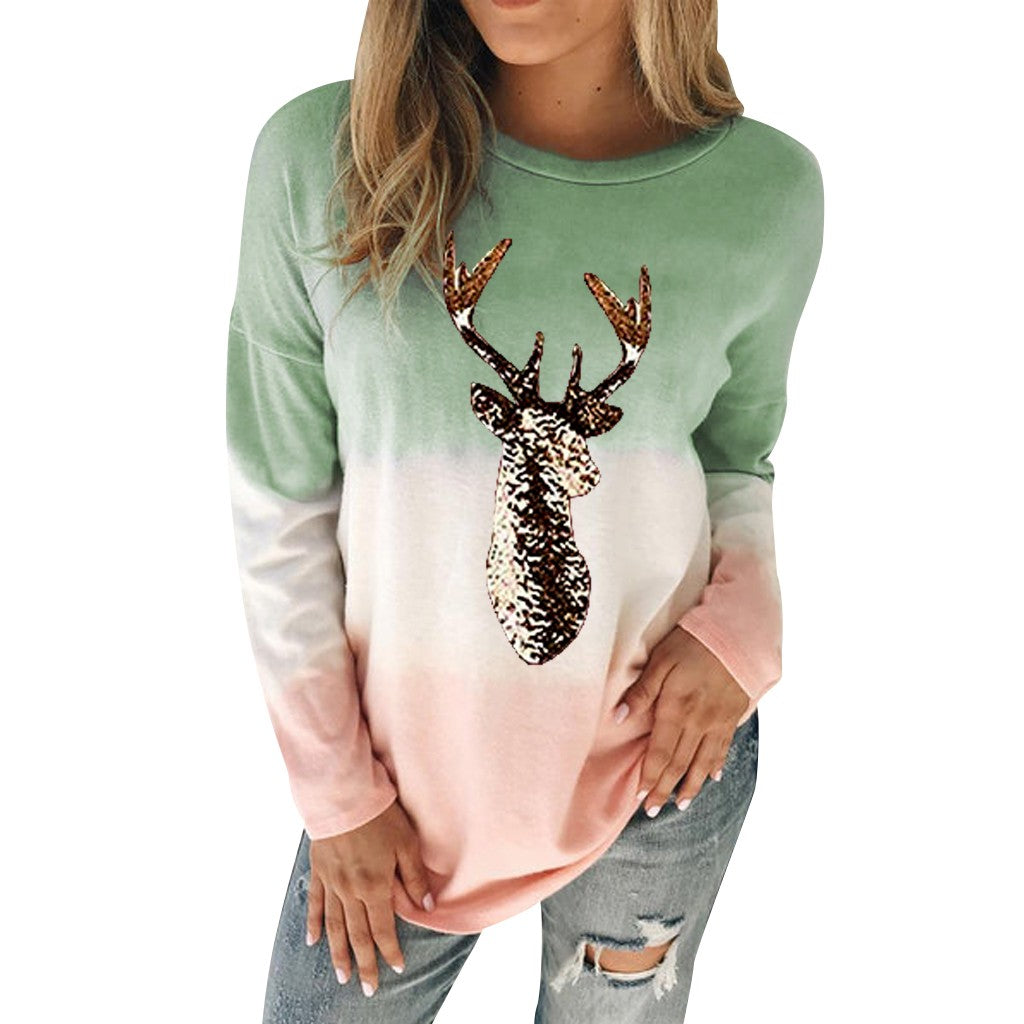 Sequin Deer Gradient Long Sleeve