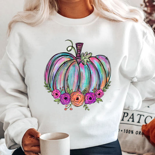 Painted Pumpkin Floral Garland Sweatshirt