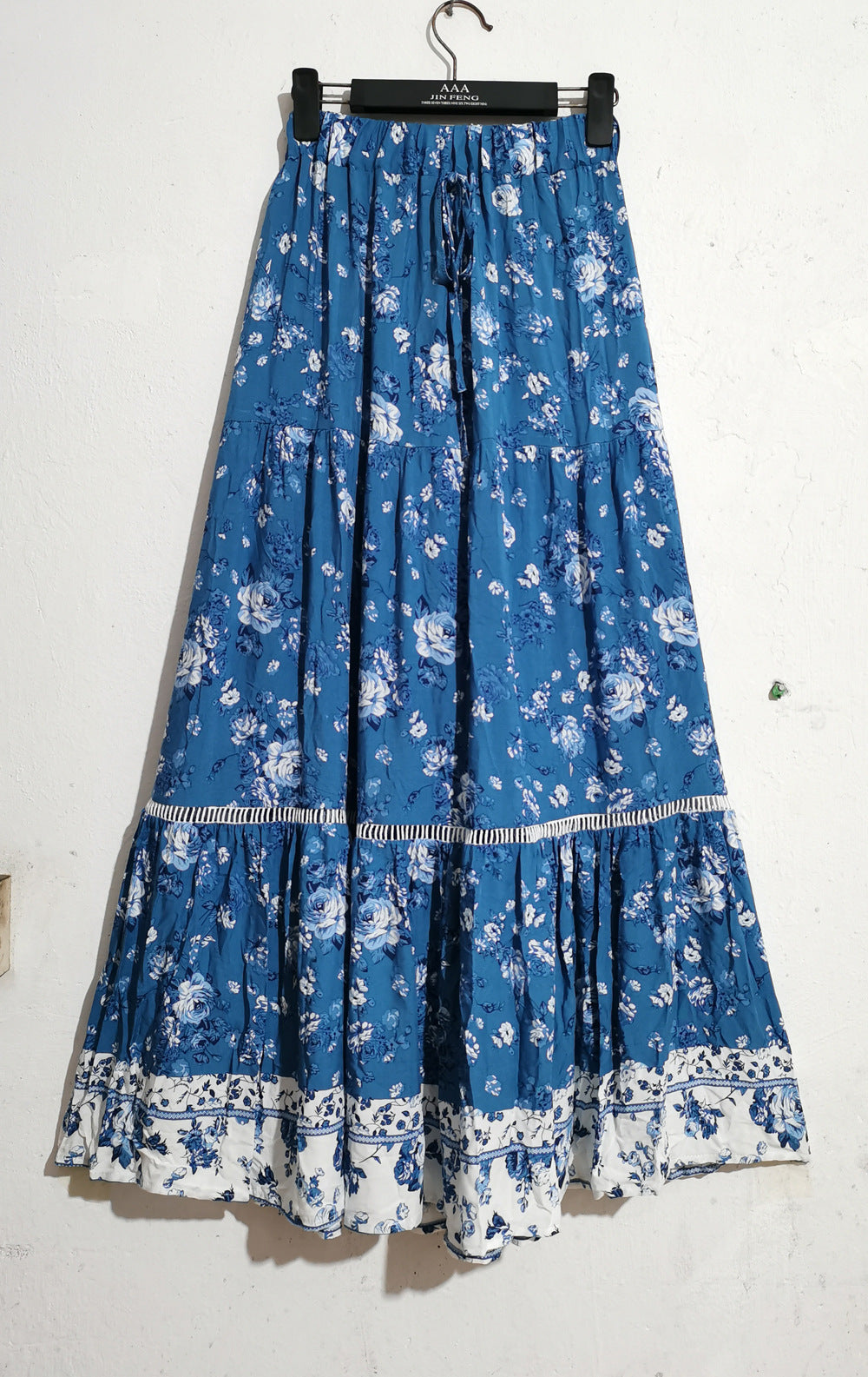 Bohemian Floral Ruffle Pleated Maxi Skirt